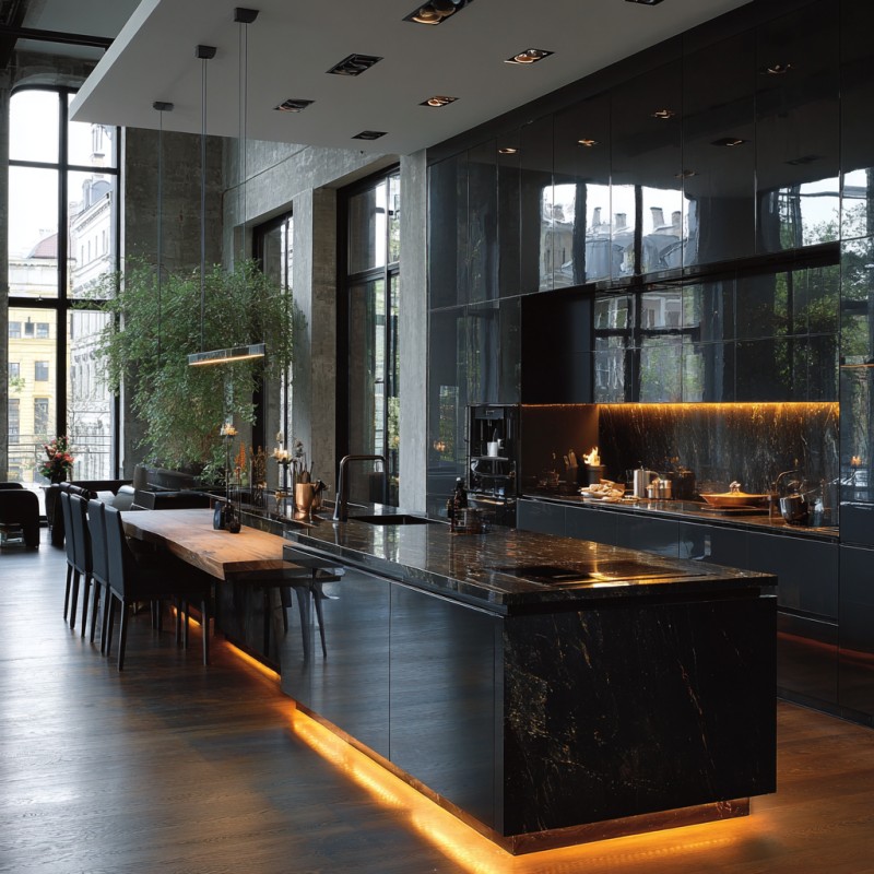 Kabinet Dapur Cermin Berkilat Tinggi Akrilik