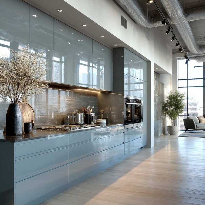 Kabinet Dapur Lacquer Berkilat Tinggi