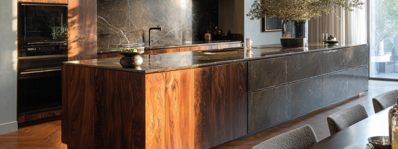 Minimalist Wood Veneer Kitchen Cabinets