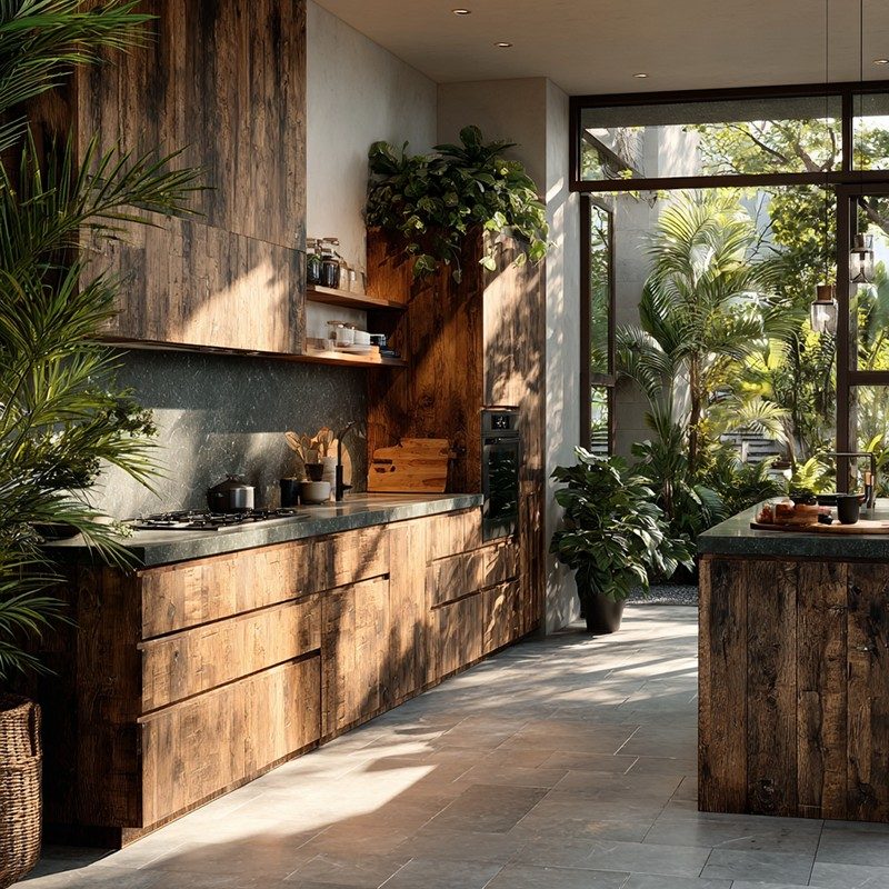 Kabinet Dapur Lacquer Kemasan Bijian Kayu